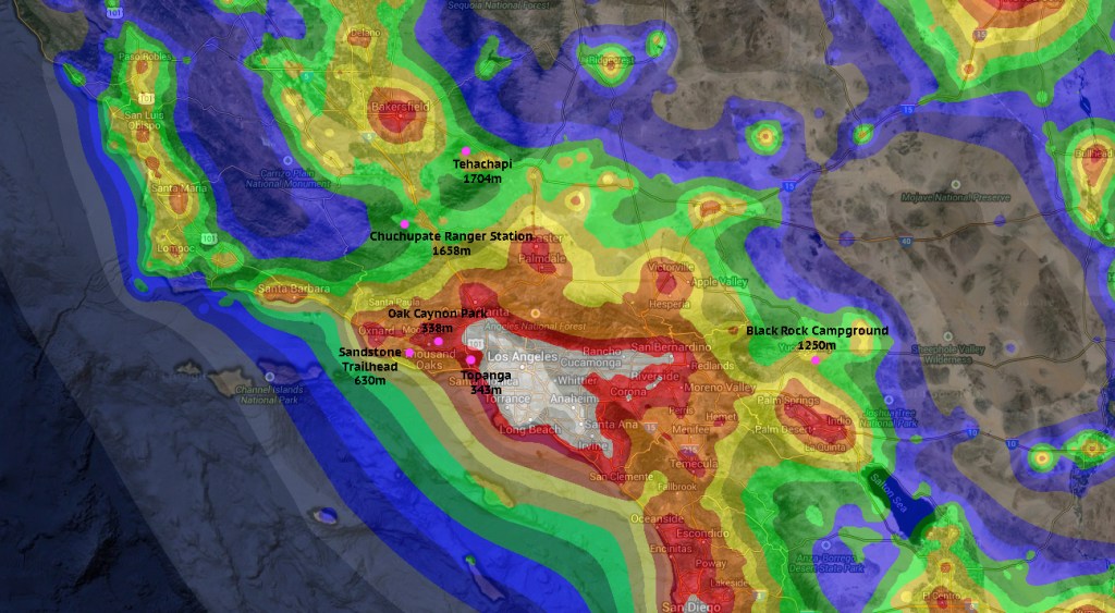 Light Pollution Map - Southern California - Observing Sites